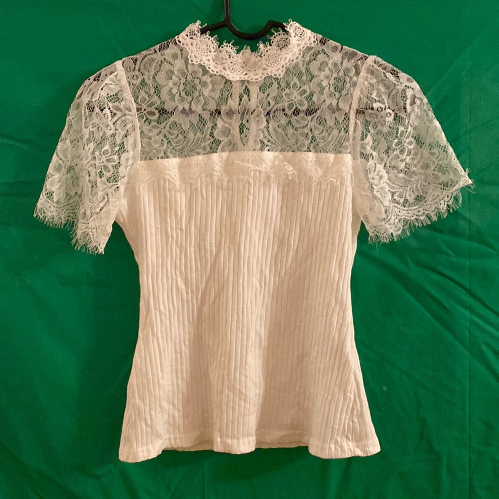 SHEIN Button Neck Lace Tee
